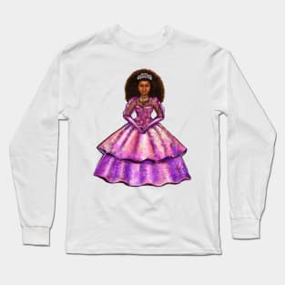 Princess -  Black Afro Princess in purple floral ballgown! beautiful  black girl with Afro hair, brown eyes and dark brown skin. Hair love ! Long Sleeve T-Shirt